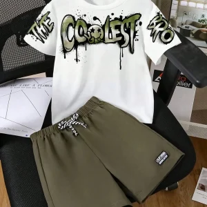 Boys 2Pcs Outfit Short Sleeve T Shirt And Shorts.