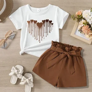 Girls Heart Print shirt And Shorts Set.