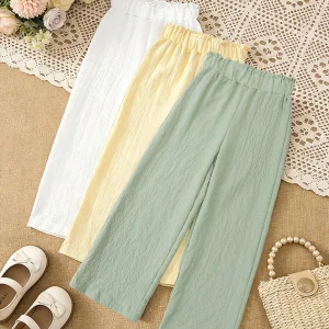 3Pcs Girls' Solid Color Wide-Leg Pants.