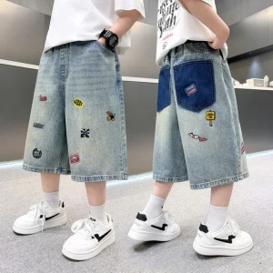 2026 Summer Teen Boys Patchwork Denim Shorts.