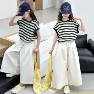 Girls Clothes set sleeveless Suit Teen striped.