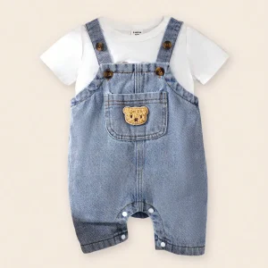 Summer Solid Color Baby Boys' Denim Romper.