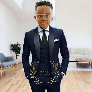 Navy Blue Boys Suit Jacket Pants Vest.