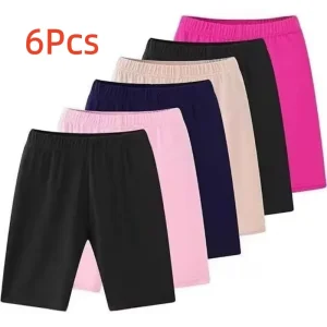 6pcs Basic Solid Color Girls Shorts.