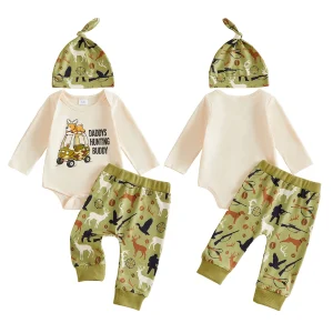 Romper Fall Outfit Printed Romper-Pants and Hat.