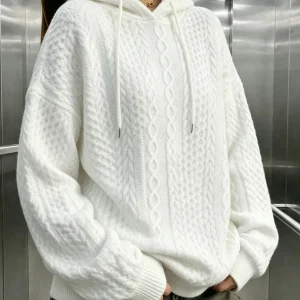 Women's Cable Knit Hoodie Sweatshirt.
